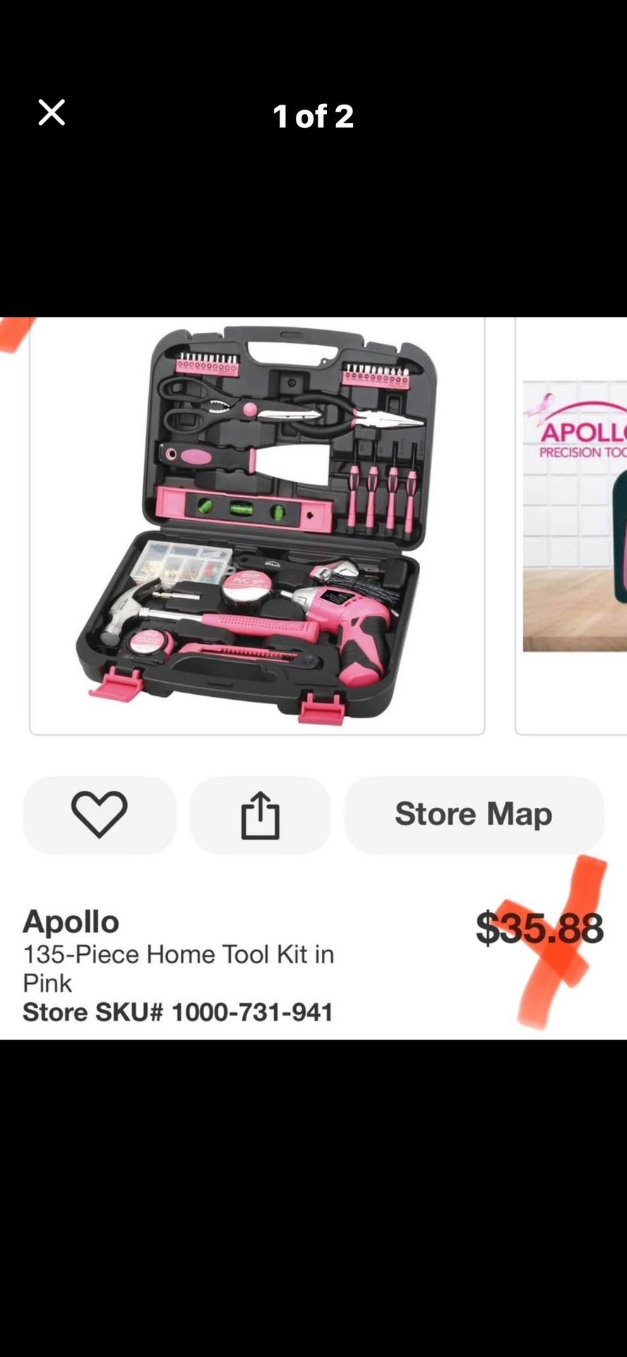 Apollo 135-Piece Home Tool Kit in Pink