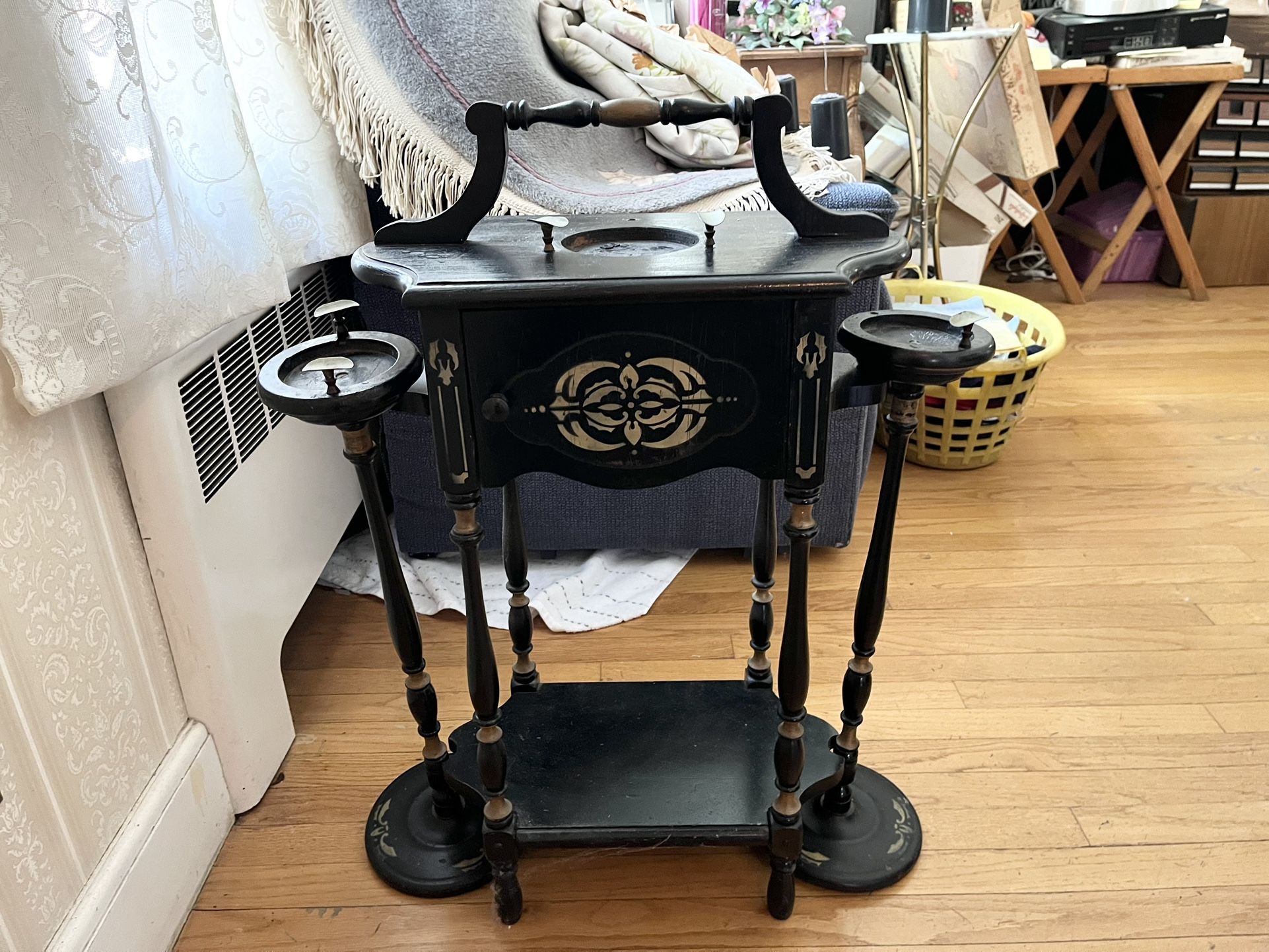 Vintage Cigar Smoking Table With Cabinet And Ashtray Wooden Humidor
