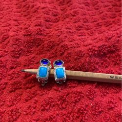 Silver Light Blue And Dark Blue Stones Earrings 