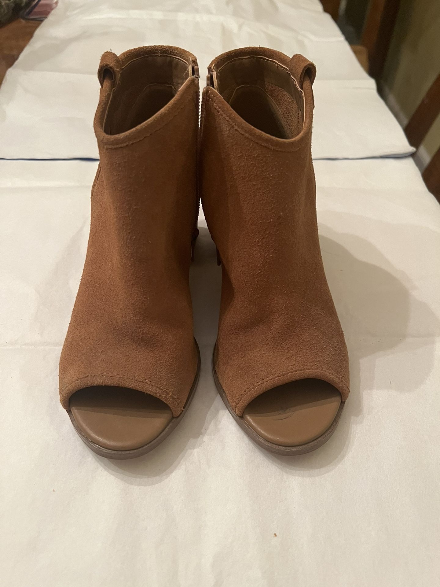 Aldo Peep Toe Suede Booties Brown 