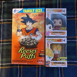 Dragon Ball Z Reese’s Puffs Cereal /w Ssj Goku and Badman Vegeta Exclusive Pops