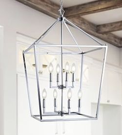 8 Light Chandelier Open Cage Farmhouse Style In Chrome Finish