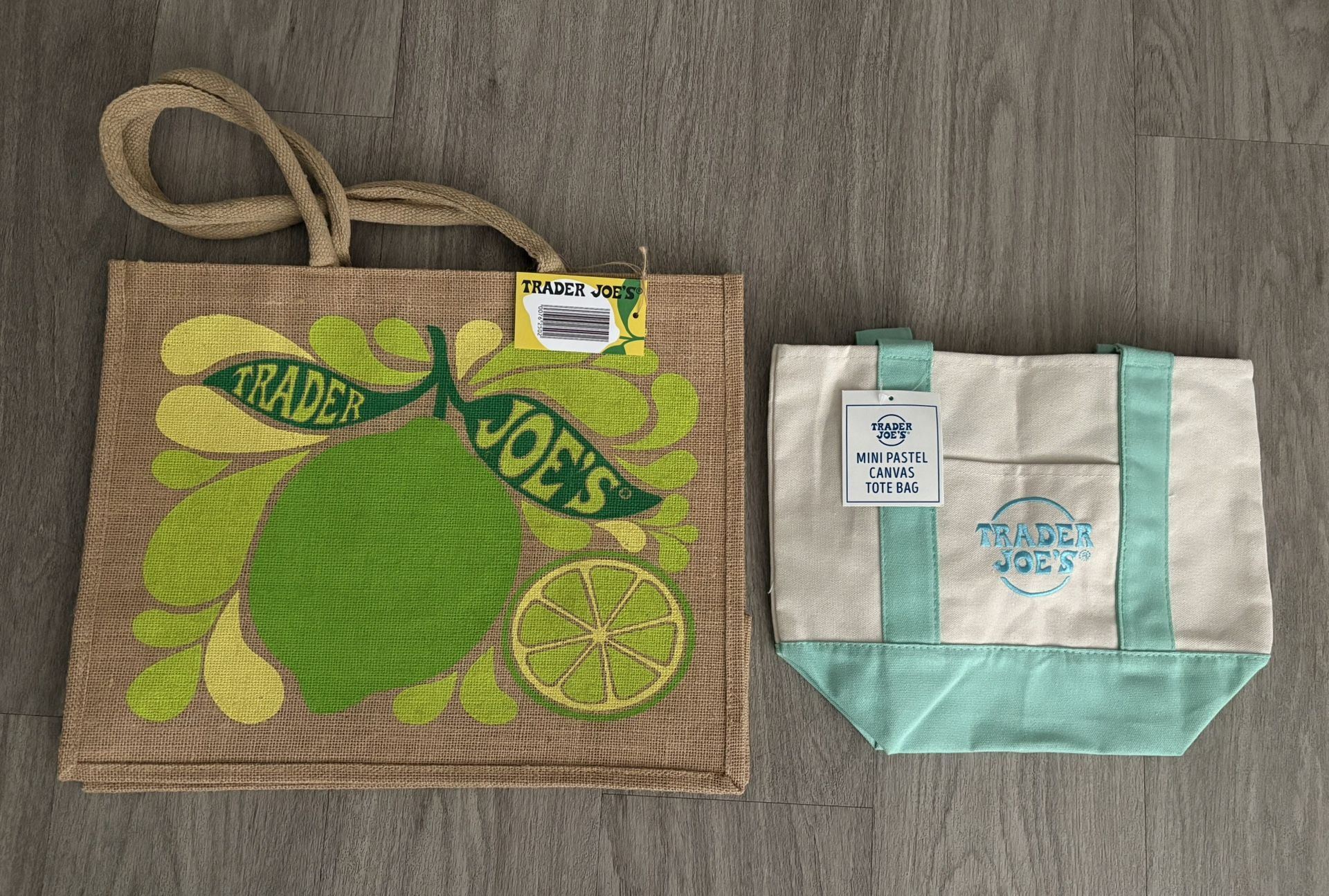 Trader Joe’s Burlap Citrus, Mini Canvas Mint Green Bags- $30 (Gilbert)