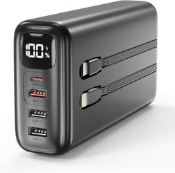 51000mAh Portable Charger with Built-in USB-C & Lightning Cables, 22.5W Fast Charging Power Bank, High Capacity Battery Pack for iPhone, Samsung, Andr