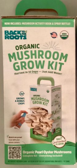 New Back to the Roots Organic Pearl Oyster Mushroom Grow Kit - Just Add Water!