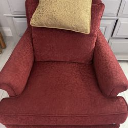Chic Red Patterned Armchair with Bonus Decorative Pillow - Great Condition