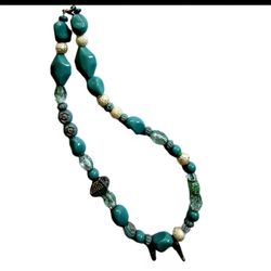 ARTESAN ORIGINAL DESIGN  OCEAN BLUE &SILVER ACCENT CHUNKY POLISHED BEADED CHOKER