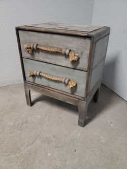 Rustic Coastal Nightstand - 2 Drawers, Rope Handles