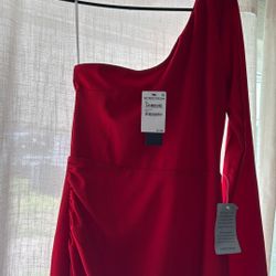 Lulus One Shoulder Dress-Red