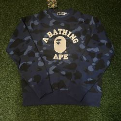 Bape College Navy Color Camo Crewneck - Medium & Large