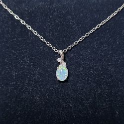Opal & White Sapphire Necklace