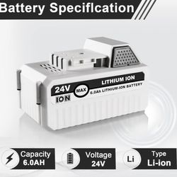 6.0Ah 24V Replacement Li-ion Battery for Snow Joe + Sun Joe iON+ 24V Series Cordless Power Tools, Compatible with Snow Joe 24VBAT-LTX 24VBAT-LTW 24VBA