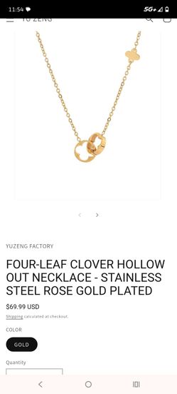 Four-Leaf Clover Hollow Out Necklace - Stainless Steel Rose Gold Plated