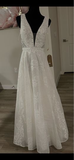 White Lace Beaded Bridal Gown