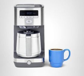 GE Drip Coffee Maker With Timer | 10-Cup Thermal Carafe Pot Keeps Coffee Warm for 2 Hours | Adjustable Brew Strength | Wide Shower Head for Maximum Fl