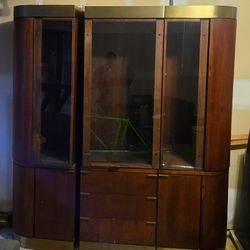 Cherry Wood Trophy Case With Gold Trim