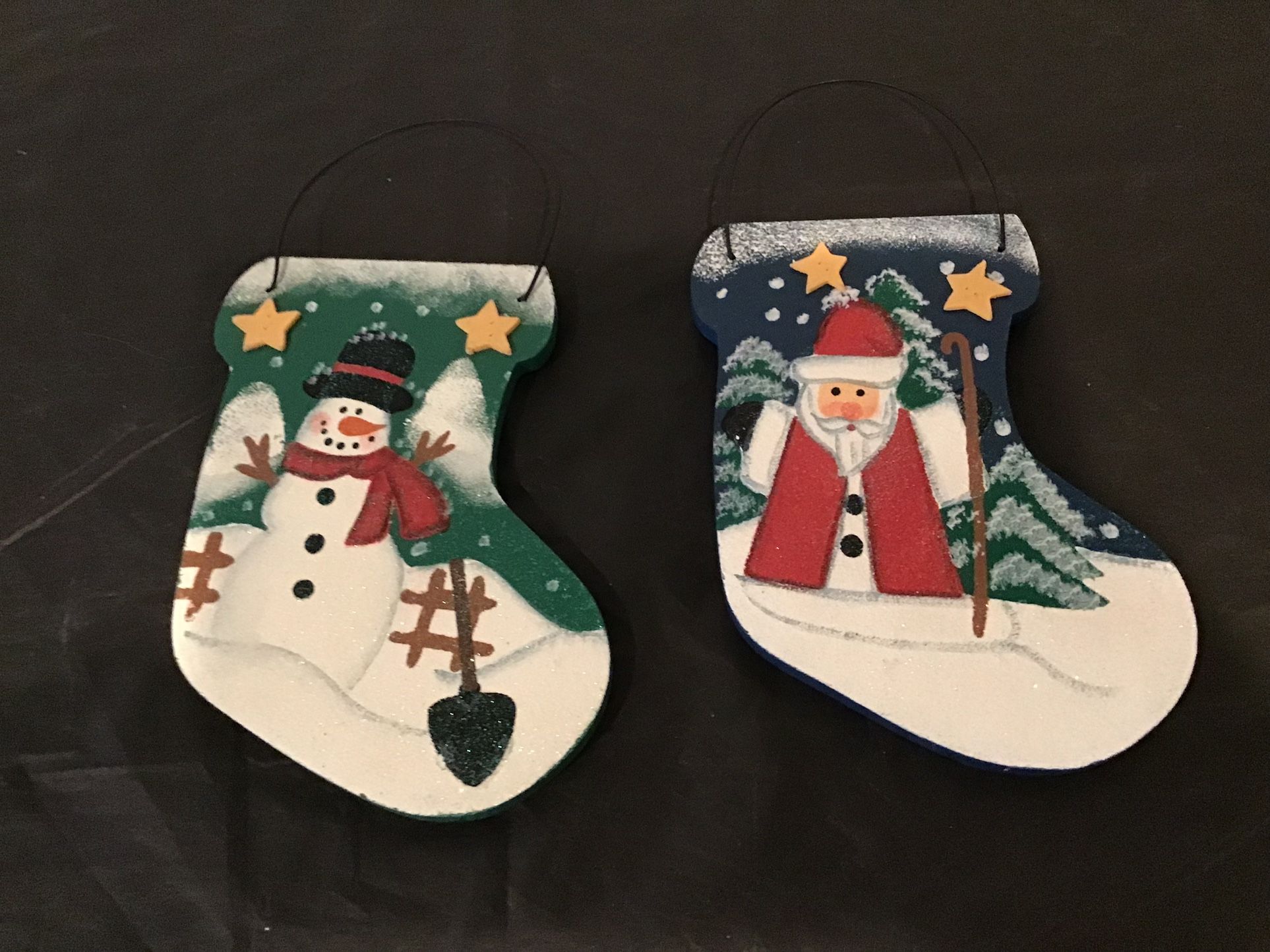 WOODEN HANGING PAINTED STOCKING DECORATION