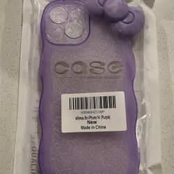 iPhone 14 Purple Sparkly Bow Phone Case 
