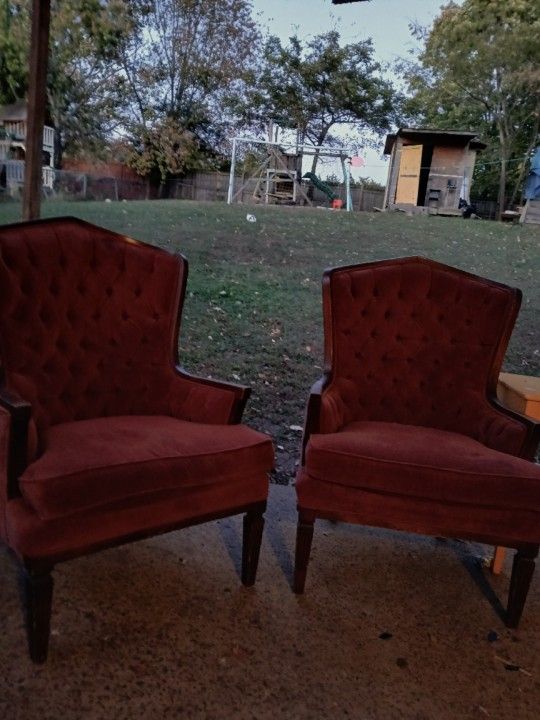  Red Vintage Tufted Armchairs
