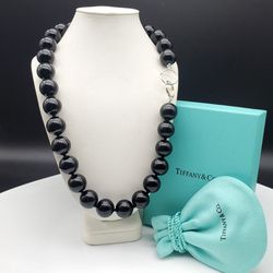 Tiffany&Co. Sterling Silver Black Onyx Beaded Necklace