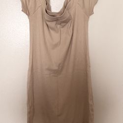 Old Navy Beige Ribbed Midi Scoop Neck Dress