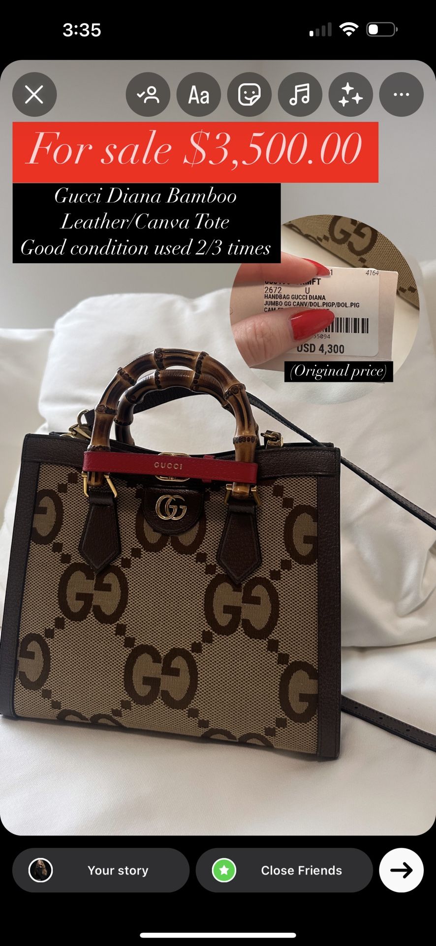 Gucci Diana Bamboo Leather/Canva Tote