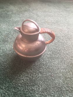 Vintage Pewter Teapot with Rattan Handle