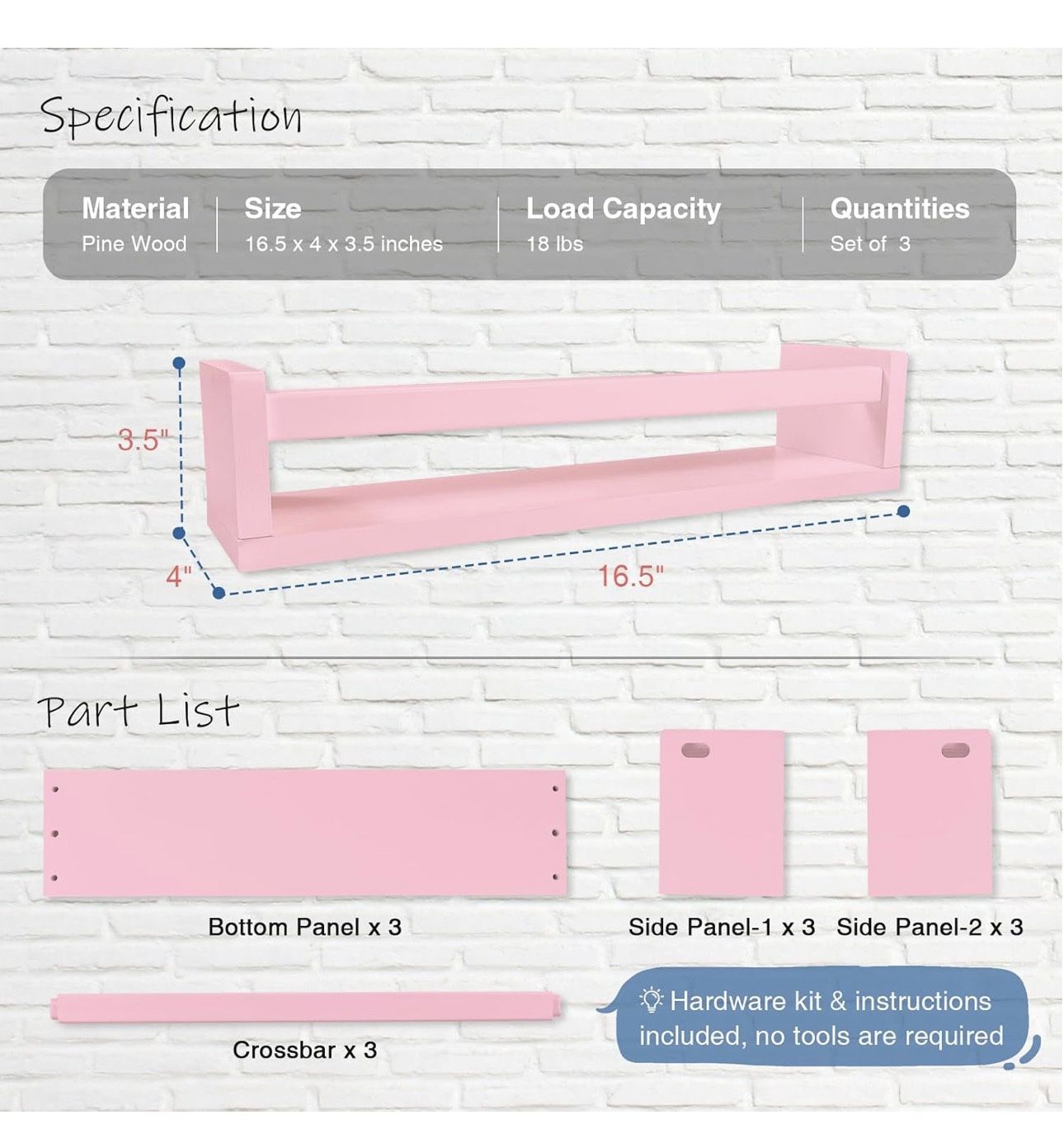 Pink Floating Shelves Set Of Three
