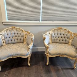 Pair Of Antique Tufted Accent  Chairs