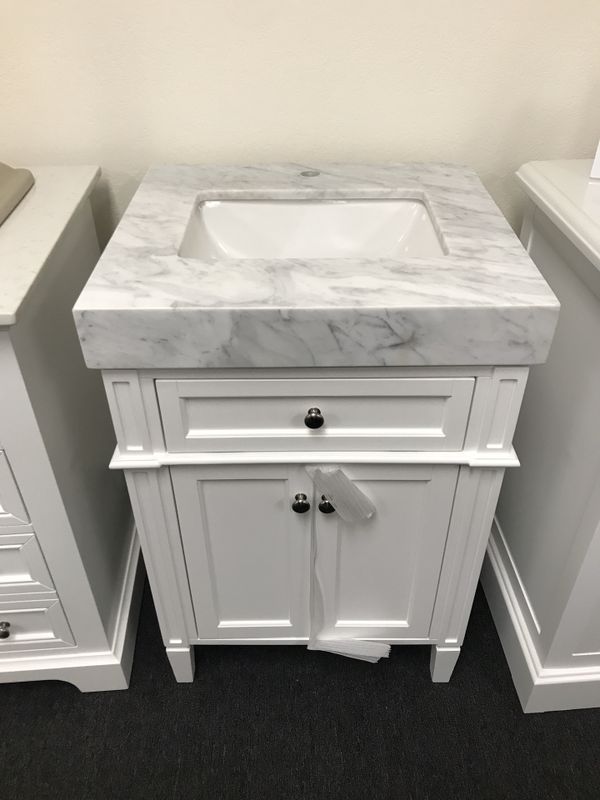 24” White Bathroom Vanity with a Thick Marble Top for Sale in Santa Ana
