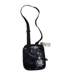 Y2K Ed Hardy Christian Gina Side Messenger Crossbody Bag Black Sequins NWT!