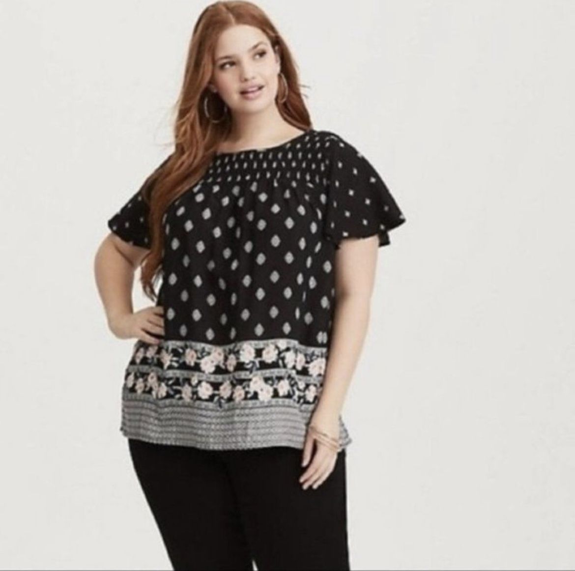Torrid Black & White Challis Smock Top - Size 2X