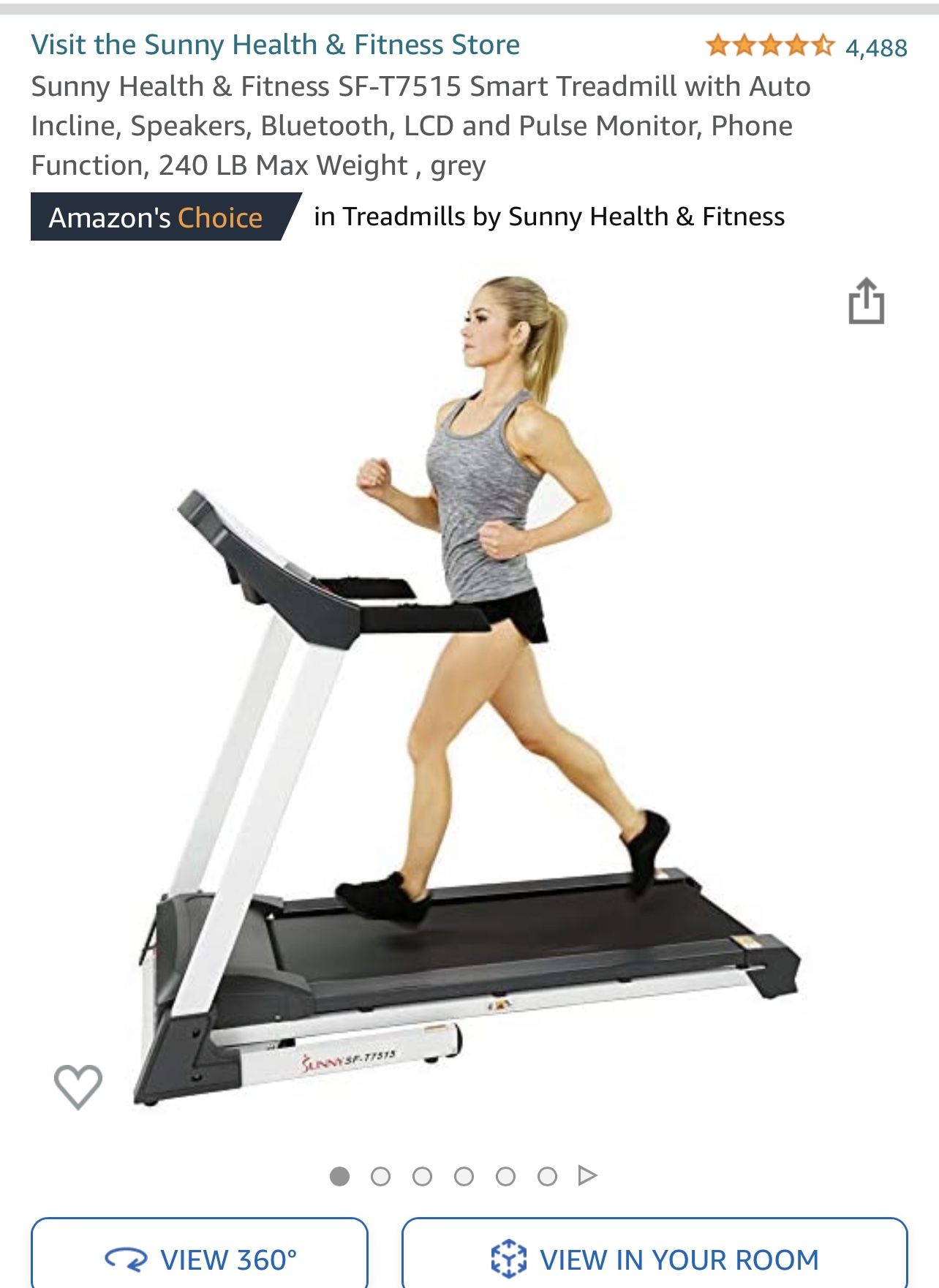 Sunny Health Fitness SF T7515 Smart Treadmill with Auto Incline Speakers Bluetooth LCD and Pulse Monitor Phone Function 240 LB Max Weight gre for Sale in Rancho Cucamonga CA OfferUp