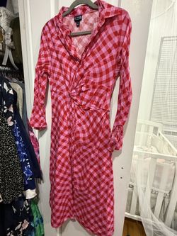 Scoop NYC Pink And Red Checkered Midi Dress