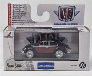 M2 Machines Auto-Thentics 1954 VW Beetle Deluxe USA Model Black & Red Bug