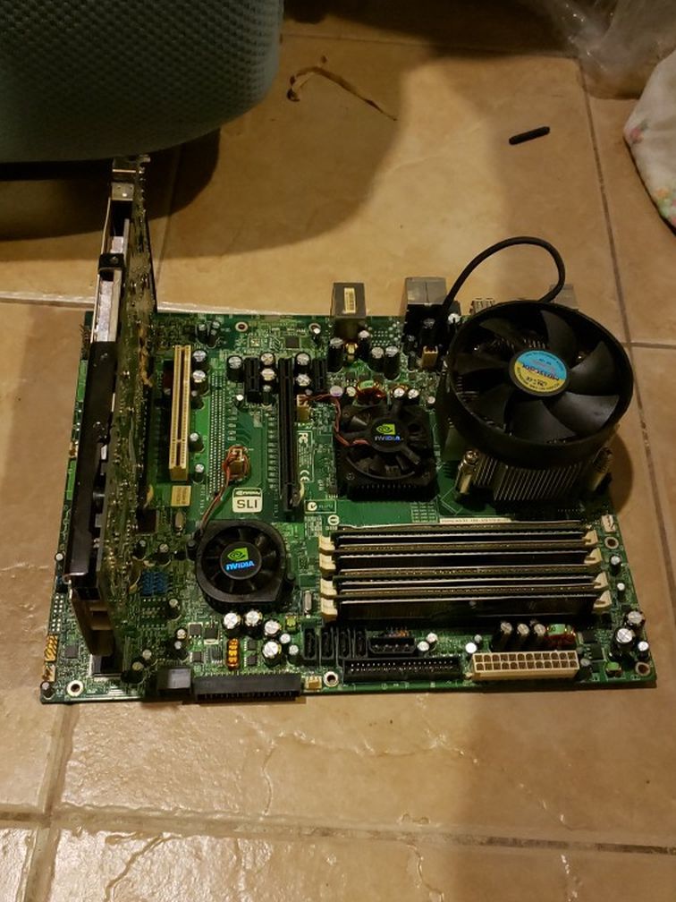 Dell Desktop Series Old School Atx Motherboard With Cpu Graphics Card Ram And Heatsych
