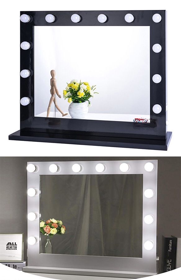 New in box $275 X-Large Vanity Mirror w/ 12 Dimmable LED Light Bulbs, Hollywood Beauty Makeup Power Outlet 32x26”