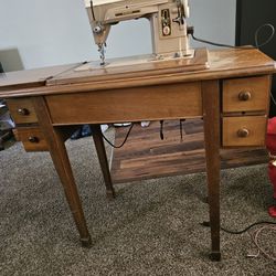 Singer Antique Seeing Machine And Built In Table