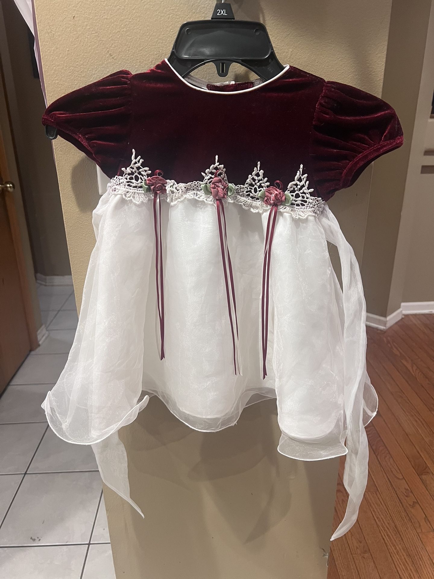 Rare Editions Vintage Infant Girl Dress Red White Pageant Velvet Princess Size 18M