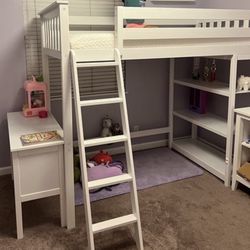 Kid’s Twin Bunk Bed with Desk & Shelves