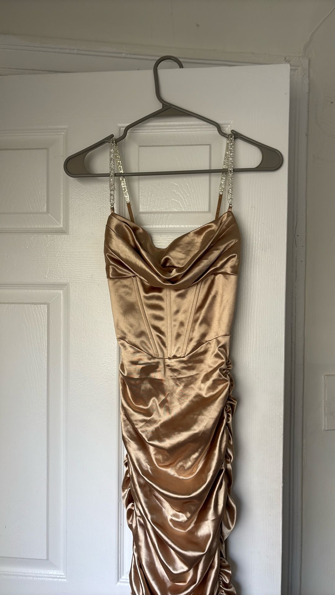 Gold Satin Midi Dress