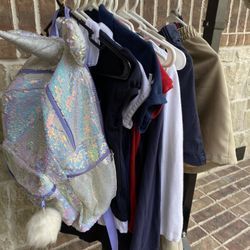 Girls school uniforms red blue tan khaki size 10 12 unicorn backpack sequined glitter 