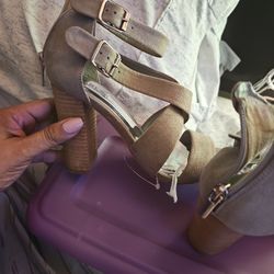 Gray Suede Strap Block Heels