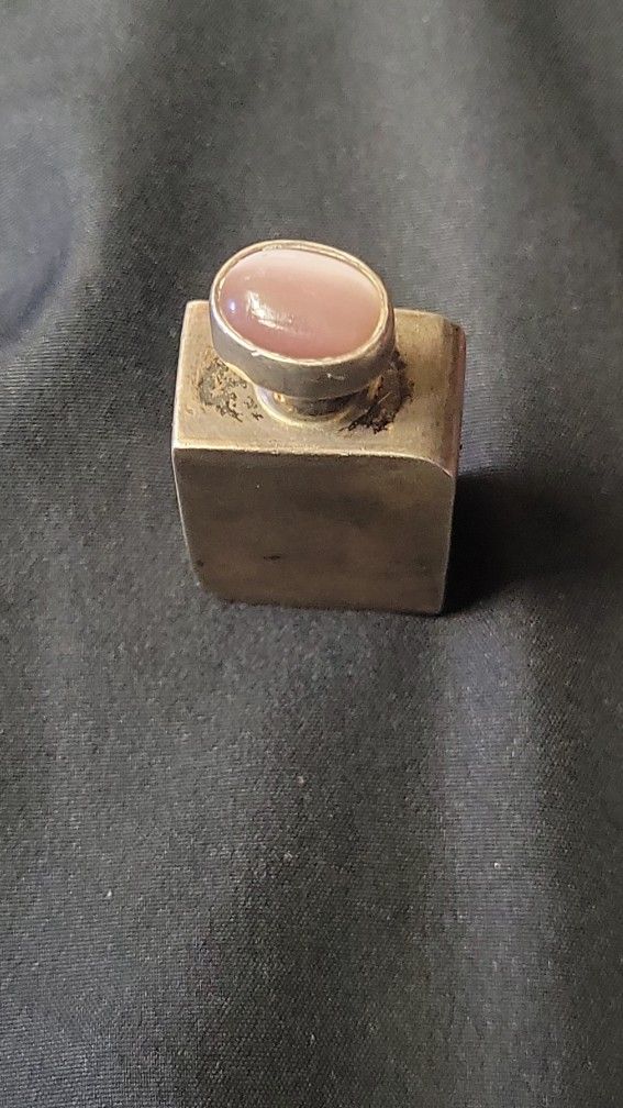 Antique Sterling Signed , Mexico 925 Perfume Bottle W/ Stone