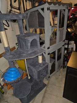 Large Gray Cat Tree and Cage Enclosure