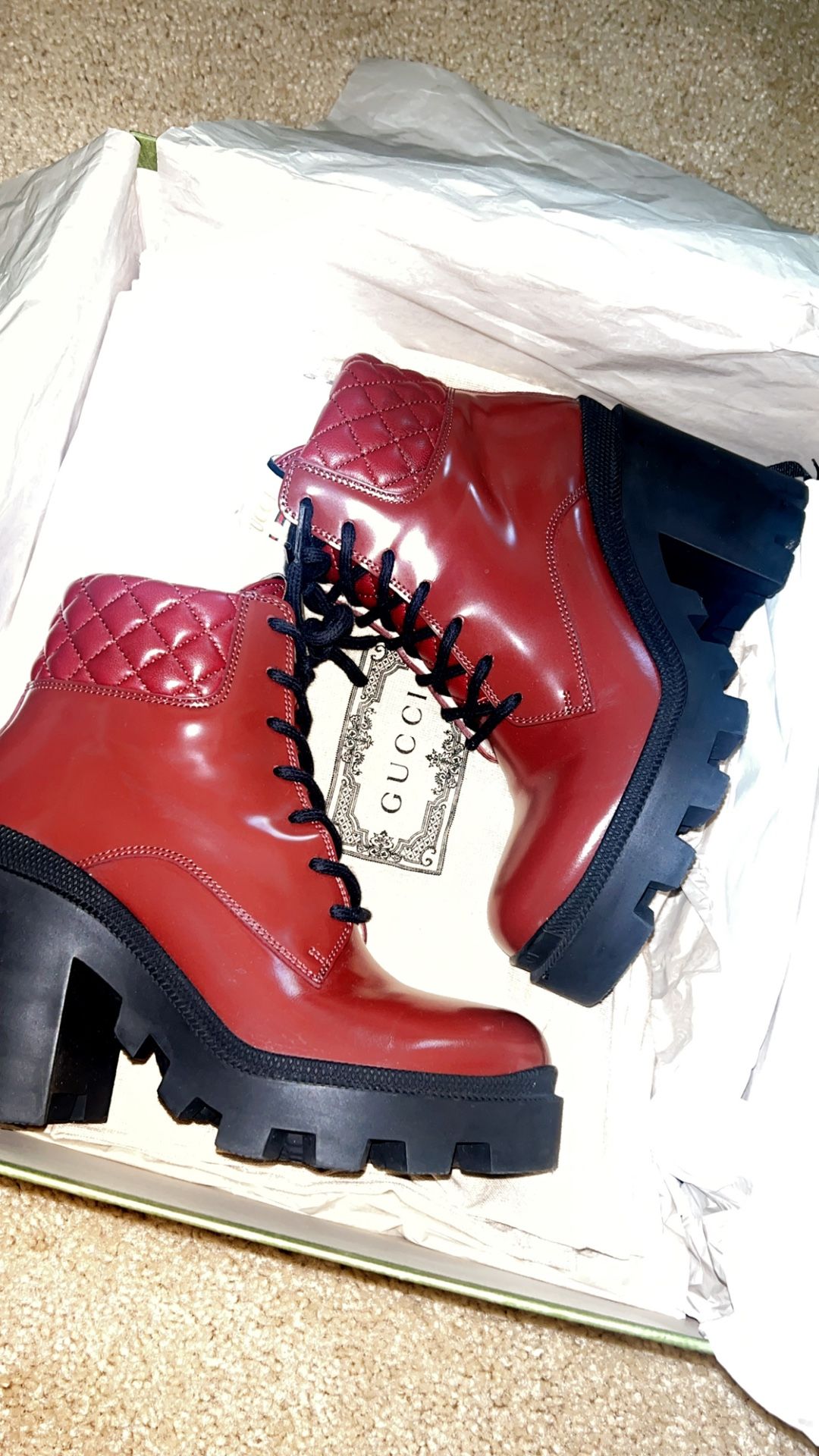 Gucci Magnum Calf Nappa Samoa Garnet Red Sz 6 (Women) Boots