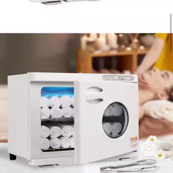 VEVOR Hot Towel Warmer 23L Capacity White Towel Warmer with See Through Window and 2 Stainless Steel Racks for 50-60 Towels