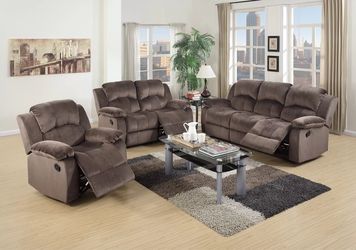 Brown padded suede sofa set with Manual recliner