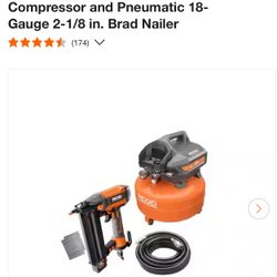 RIDGID 6 Gal. Electric Pancake Air Compressor and Pneumatic 18-Gauge 2-1/8 in. Brad Nailer