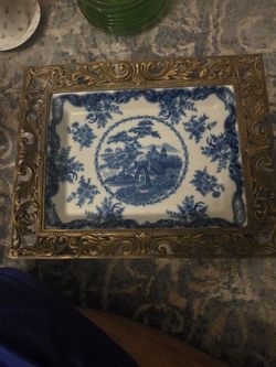 Beautiful Antique Blue And White Transferware Rectangle Server Piece